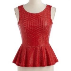 Romeo & Juliet Couture | Red Laser Cut Peplum Top | Sm